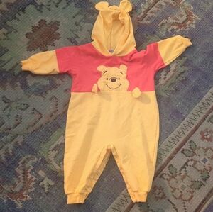 Vtg Disney Y2K 90s Winnie the Pooh Hooded Outfit Romper Costume Toddler 18-24m